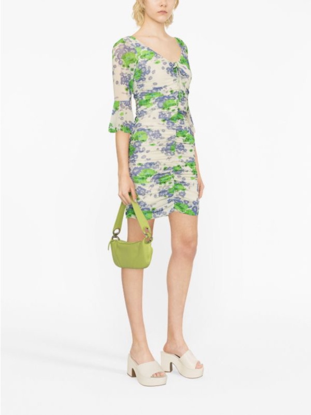GANNI floral-print ruched minidress 2